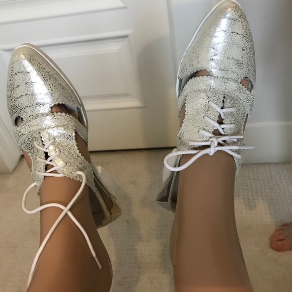 ALEXANDER WANG SILVER METALLIC OXFORDS FLATS 38 - Picture 2 of 11
